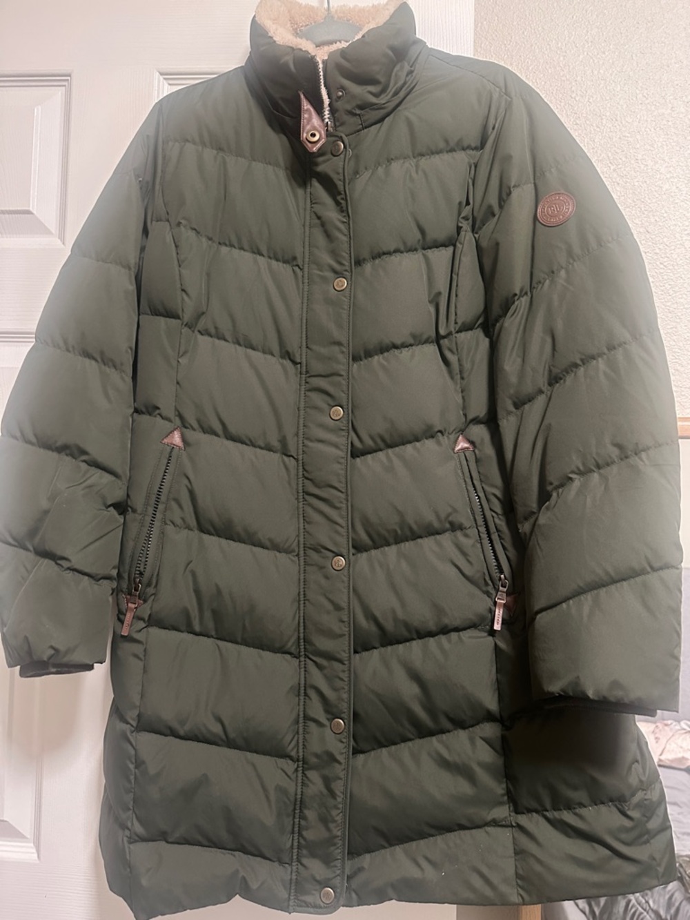 Olive Green Quilted Long Puffer Coat - Women